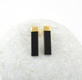 Black Onyx Earring - 925 Silver - Handmade Studs - Long Rectangle Stone - Man Made Jewelry - Gift For Inspiration - Jewelry For Flower Girls